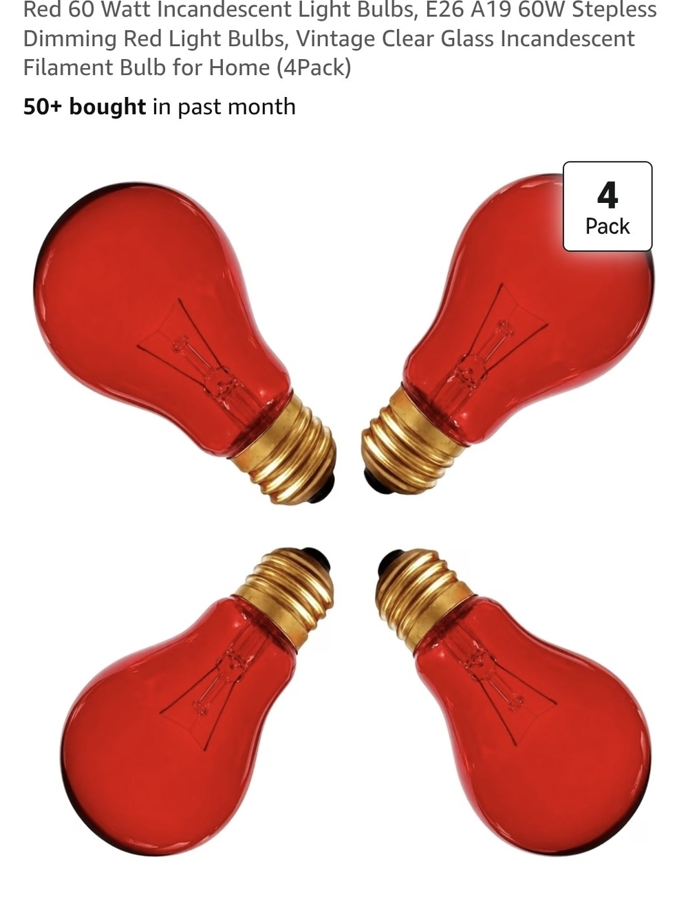 Red Vintage A19 Incandescent Light Bulbs - 4 Pack